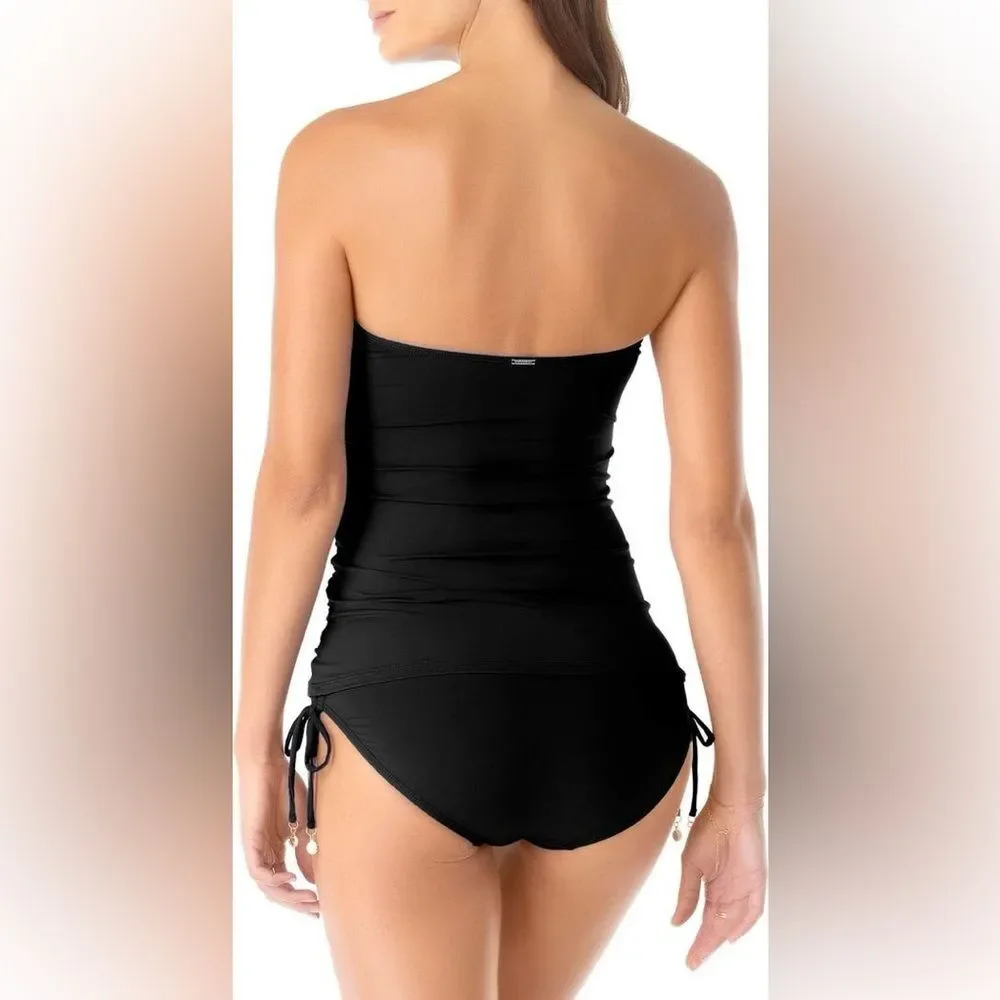 NWT Anne Cole | Women's Solid Twist Front Bandeaukini Swimwear Top Black‎ XL